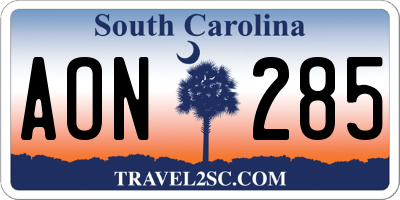 SC license plate AON285
