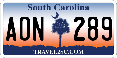 SC license plate AON289