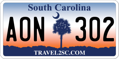 SC license plate AON302
