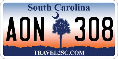 SC license plate AON308