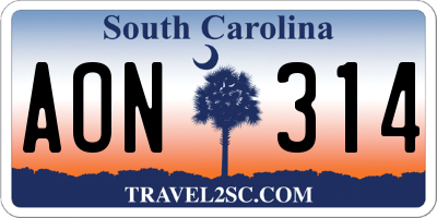 SC license plate AON314