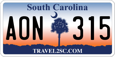 SC license plate AON315