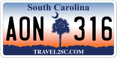 SC license plate AON316