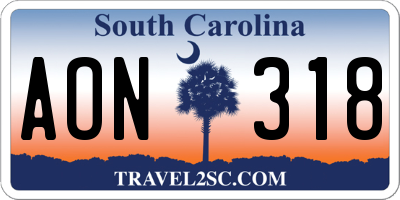 SC license plate AON318