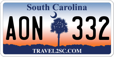 SC license plate AON332