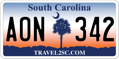SC license plate AON342