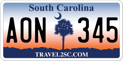 SC license plate AON345