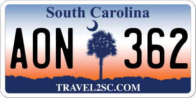 SC license plate AON362