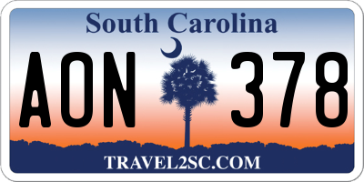 SC license plate AON378