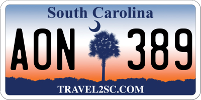 SC license plate AON389