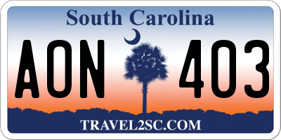 SC license plate AON403