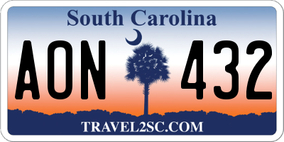 SC license plate AON432