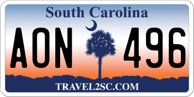 SC license plate AON496