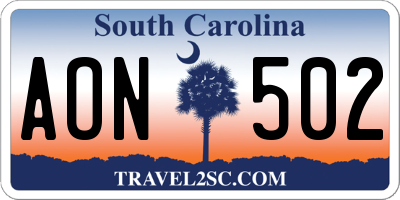 SC license plate AON502