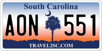 SC license plate AON551