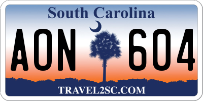 SC license plate AON604