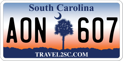 SC license plate AON607
