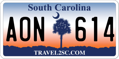 SC license plate AON614