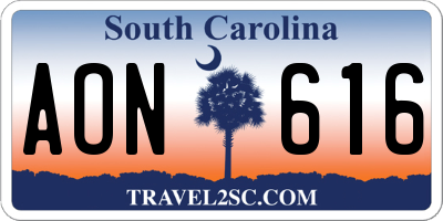 SC license plate AON616