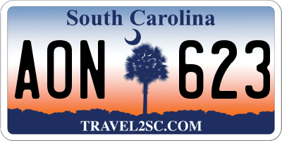 SC license plate AON623