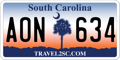 SC license plate AON634