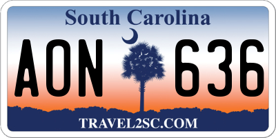 SC license plate AON636