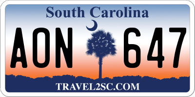 SC license plate AON647