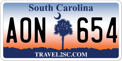 SC license plate AON654