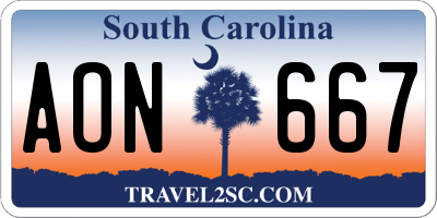 SC license plate AON667