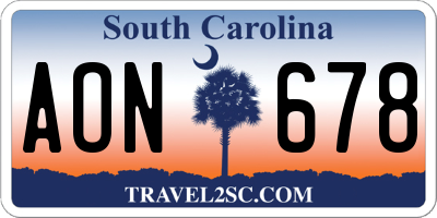 SC license plate AON678