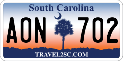 SC license plate AON702