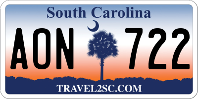 SC license plate AON722