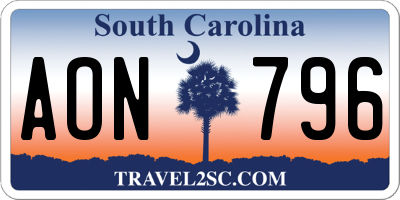 SC license plate AON796