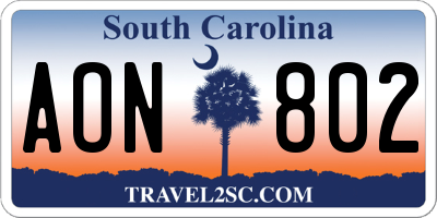 SC license plate AON802