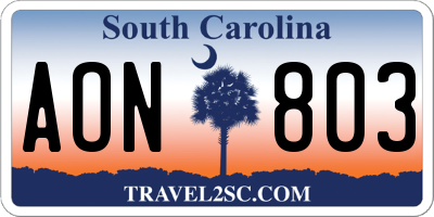 SC license plate AON803