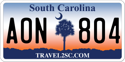 SC license plate AON804