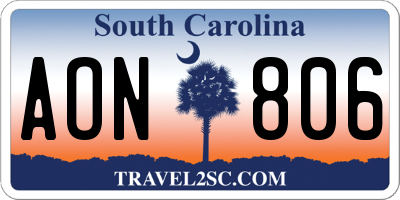 SC license plate AON806