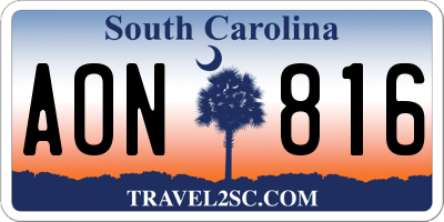 SC license plate AON816
