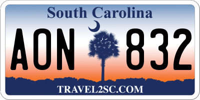 SC license plate AON832