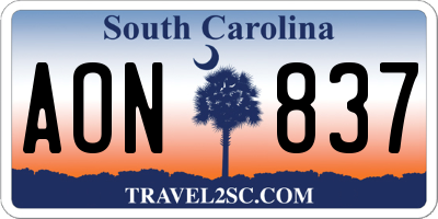 SC license plate AON837