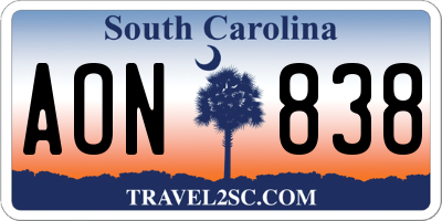 SC license plate AON838