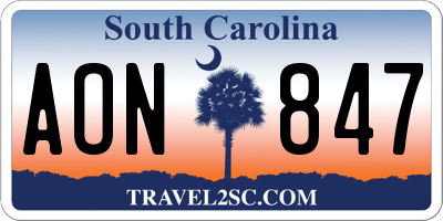SC license plate AON847