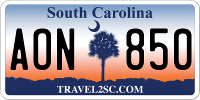 SC license plate AON850