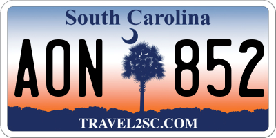 SC license plate AON852