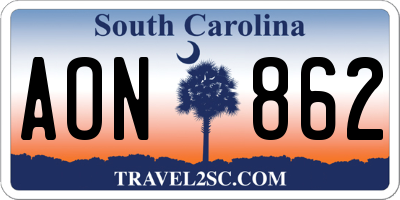 SC license plate AON862