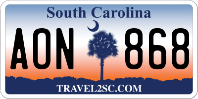 SC license plate AON868