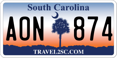 SC license plate AON874