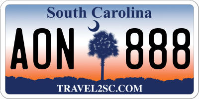 SC license plate AON888