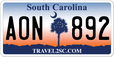 SC license plate AON892