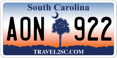 SC license plate AON922